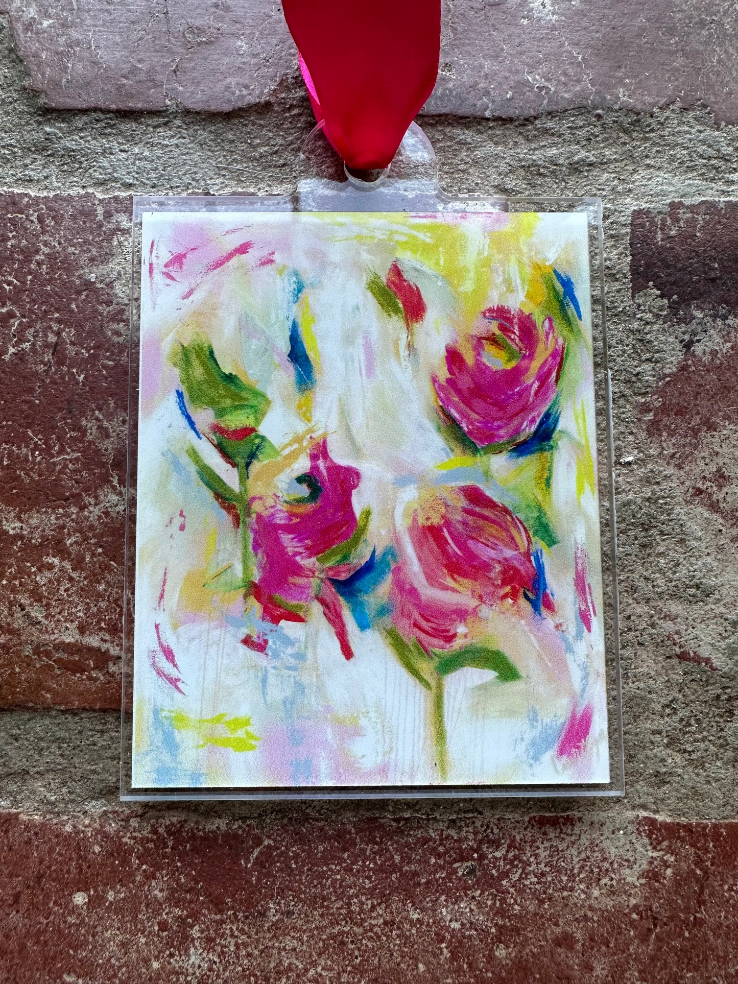 Pink Floral Abstract Acrylic Ornament