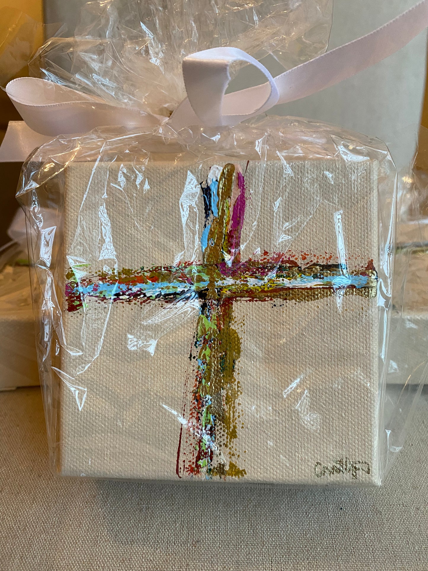 Colorful Cross 4x4 “Shelfie” Canvas- Cream