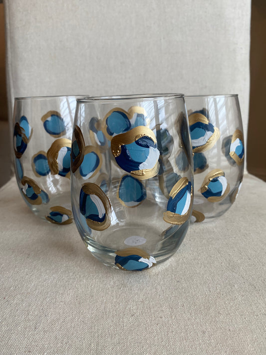 Navy Cheetah Stemless Wine Glass