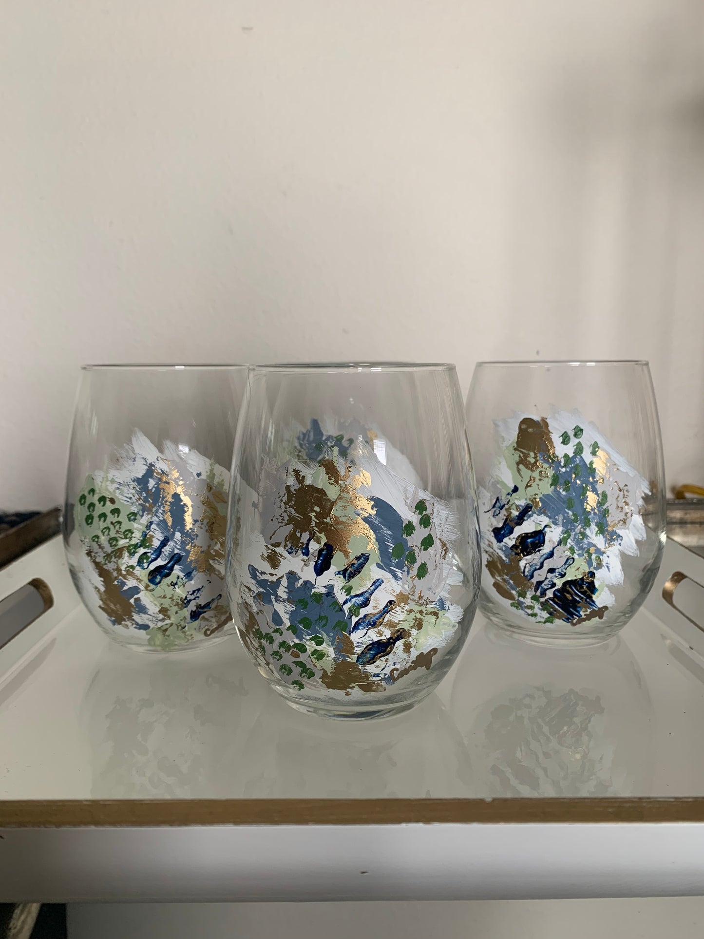 Ocean Water Abstract Stemless Wine Glass