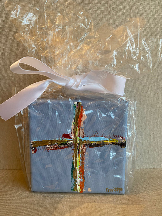 Colorful Cross 4x4 “Shelfie” Canvas- Blue