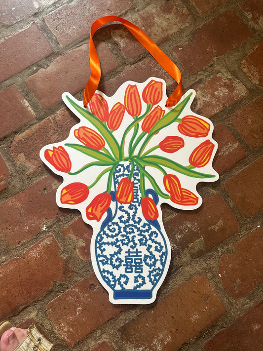 Tulip Blue and White Jar Door Hanger