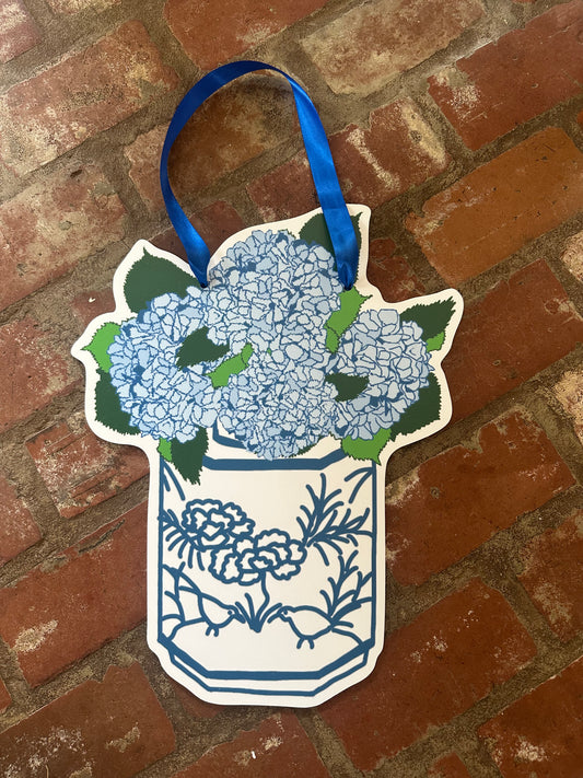 Blue and White Hydrangea Door Hanger