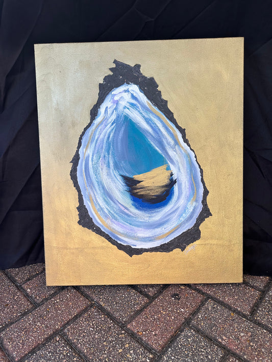 Blue Oyster on Gold Background