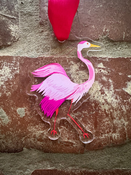 Pink Heron Acrylic Ornament