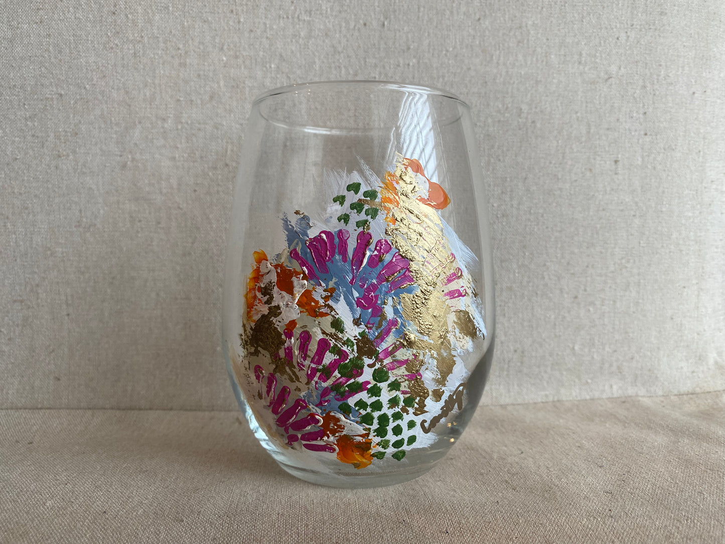 Tropics Abstract Stemless Wine Glass