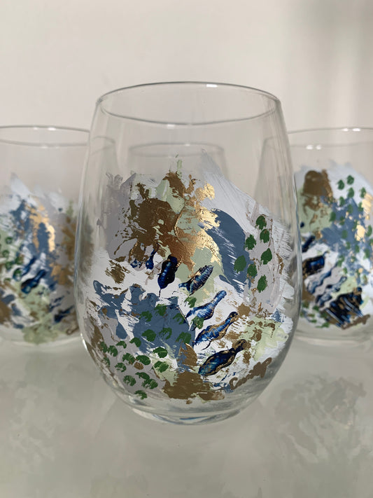 Ocean Water Abstract Stemless Wine Glass