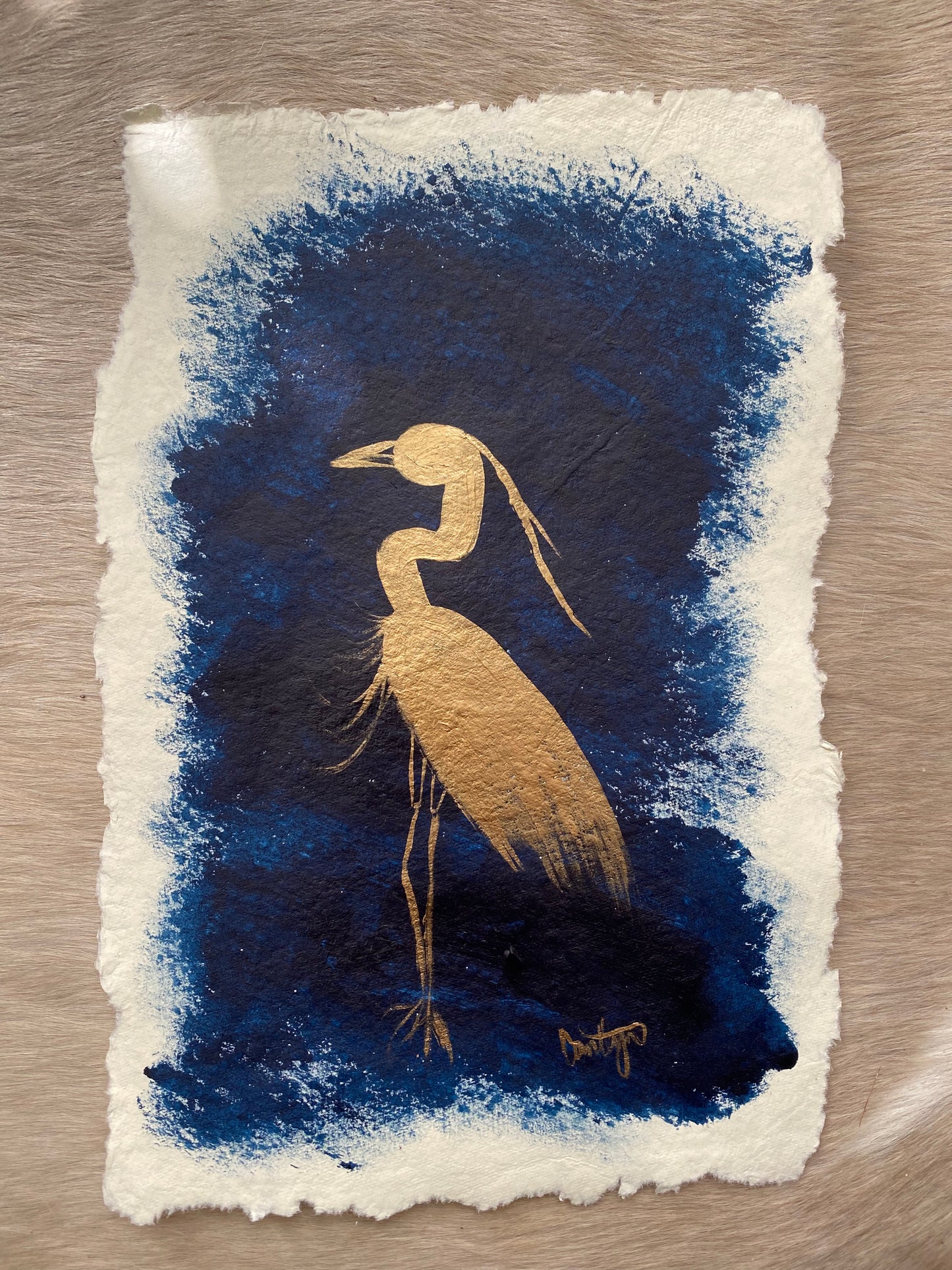 Gold & Navy Heron