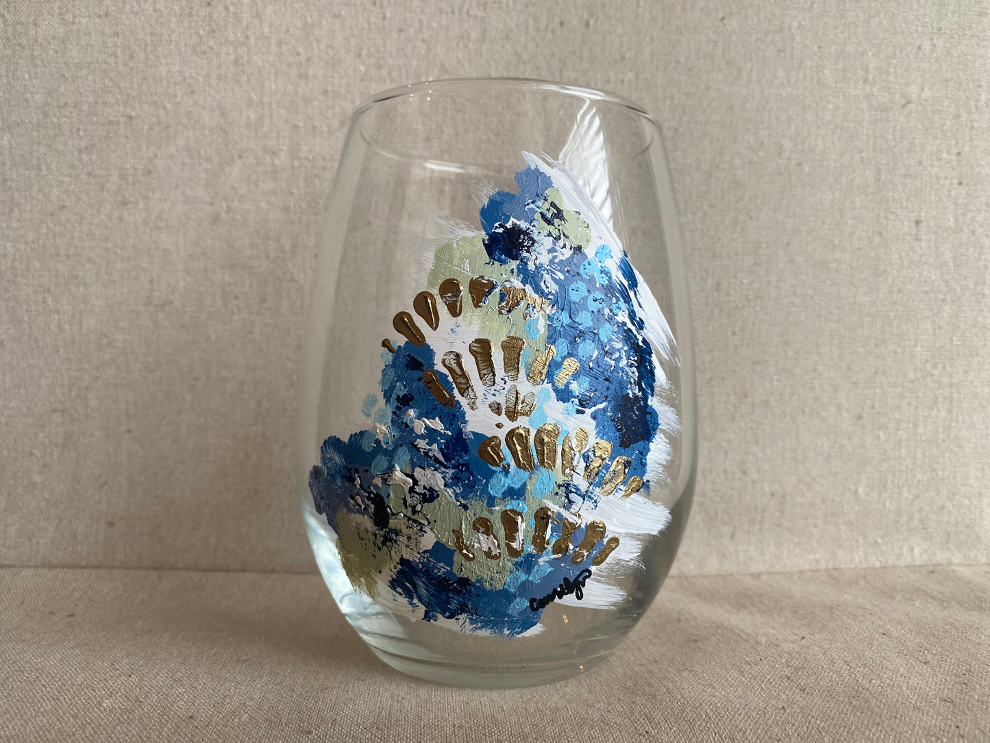 Blue Abstract Stemless Wine Glass