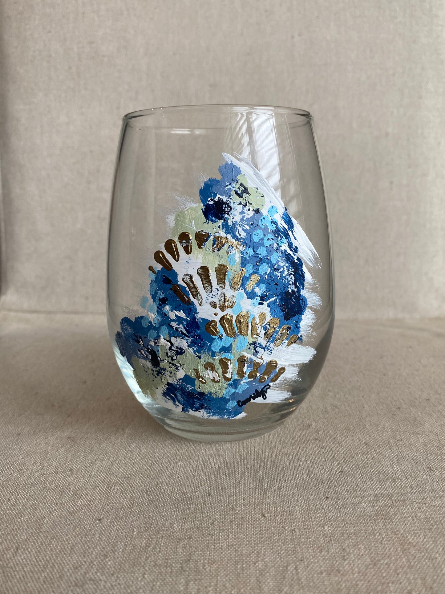 Blue Abstract Stemless Wine Glass