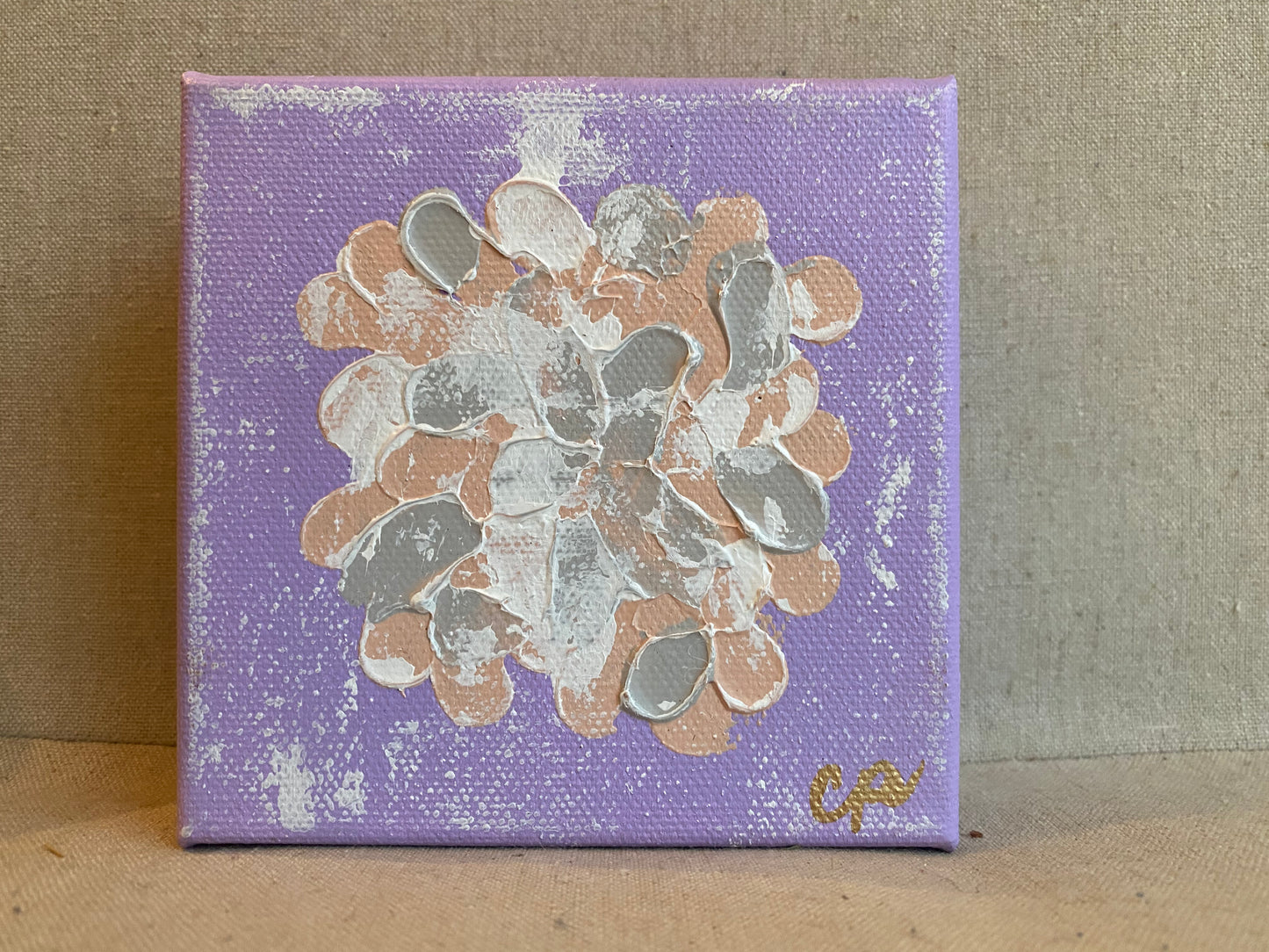 Purple, Pink, & Gray Abstract Flower 4x4 “Shelfie” Canvas